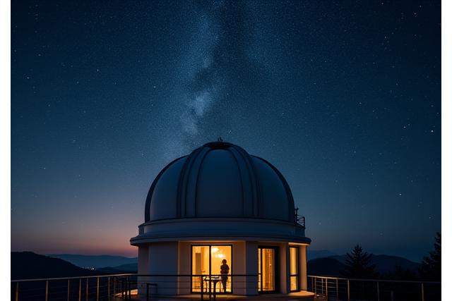Observatory dome under a starry night sky, symbolizing communication and exploration.
